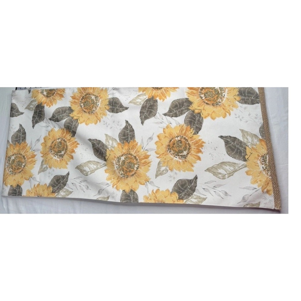 Hearth & Home Table Runner 76"x16" Yellow Sunflower Floral Burlap Trim Cottage